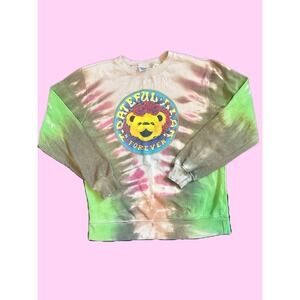 Grateful Dead Forever Tie Dye Dancing Bear Sweatshirt Green Tan Pink Small